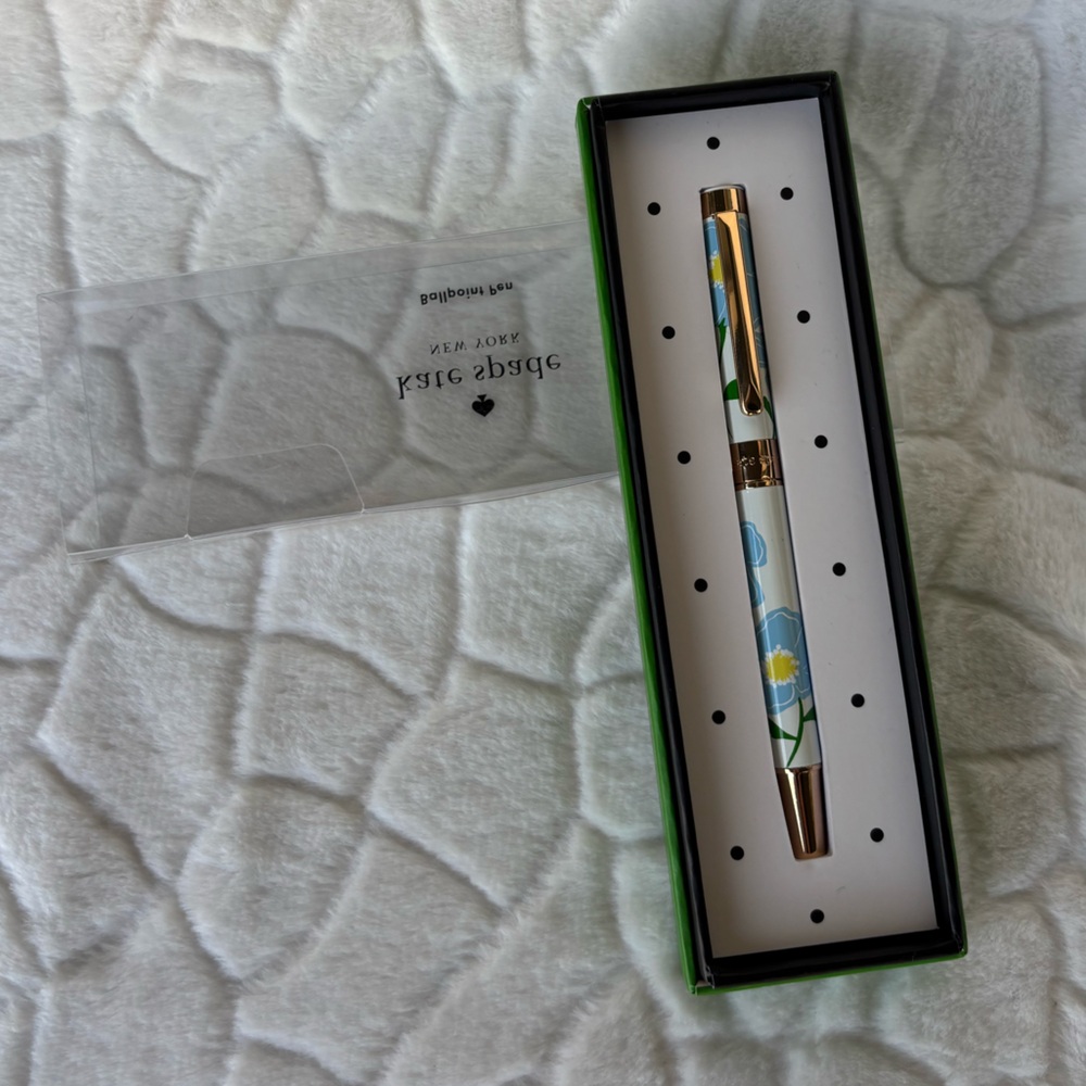 NIB kate spade Floral Blue and Gold Ballpoint Pen
